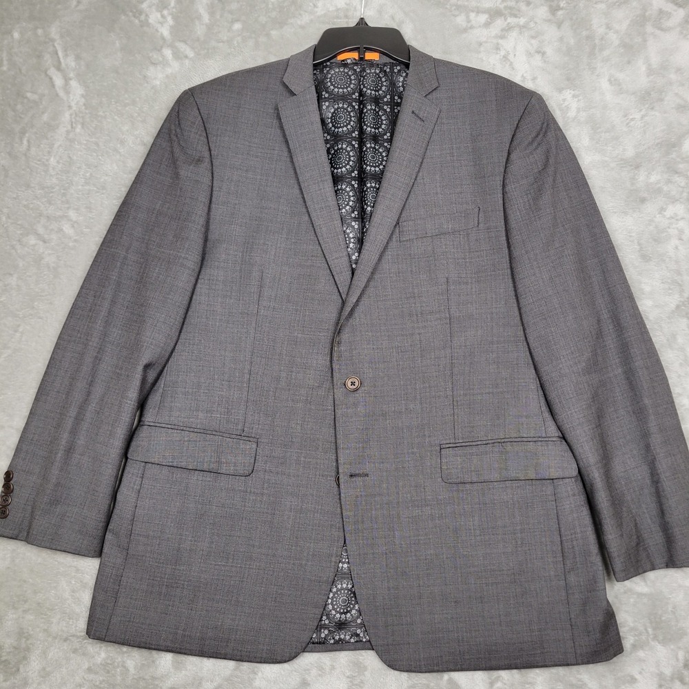 Tallia Men's Blazer 46R Gray 100% Wool Geometric Print Liner Sport Coat Jacket